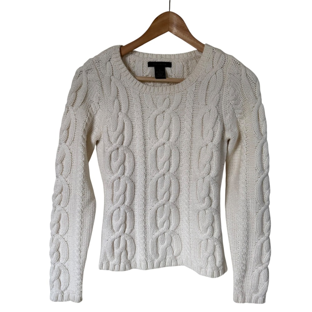 The Limited Cable Knit Sweater Womens Small Cream Excellent Braided‎ Crew Neck